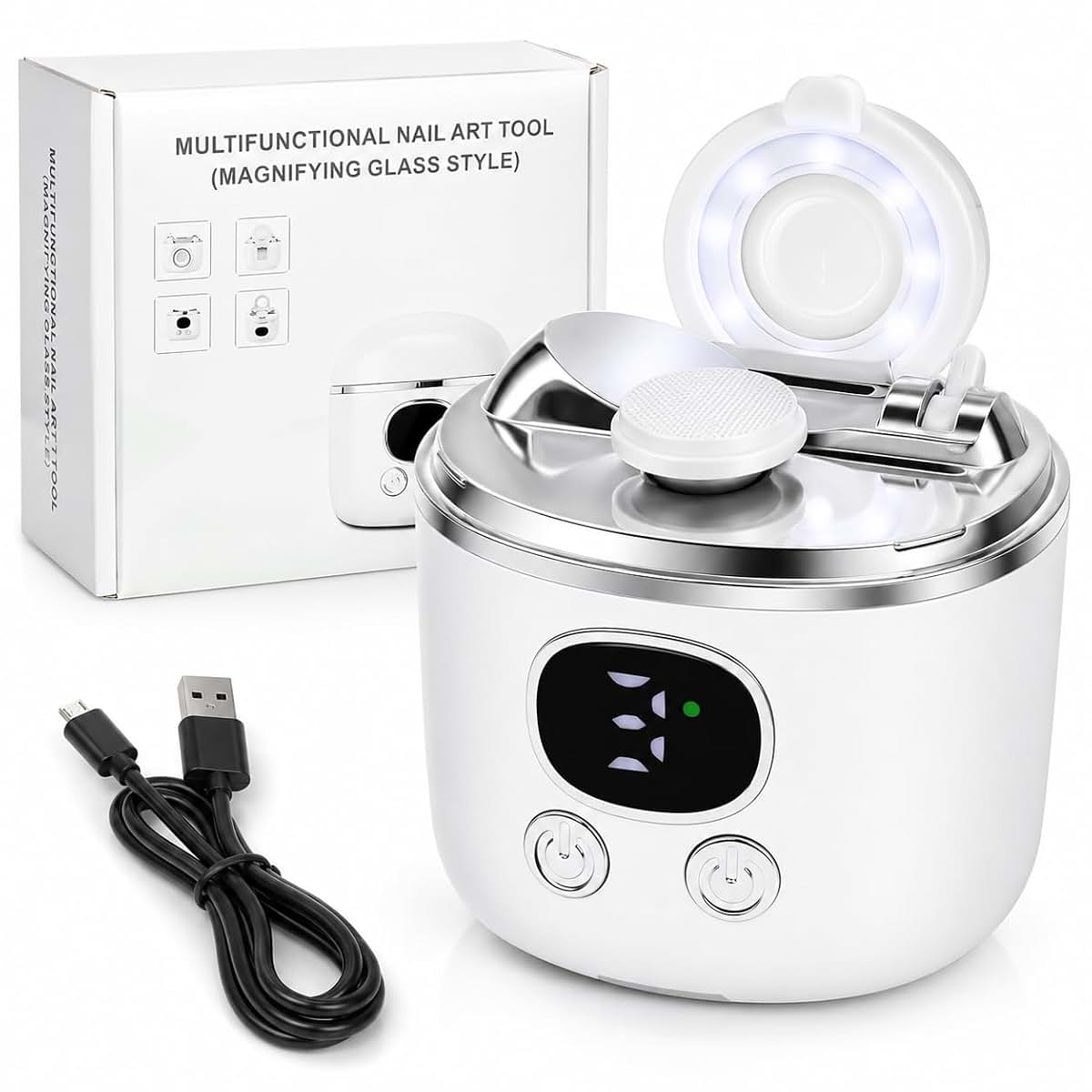Electric Nail Clipper With Magnifier, LED Light, 3 Speeds
