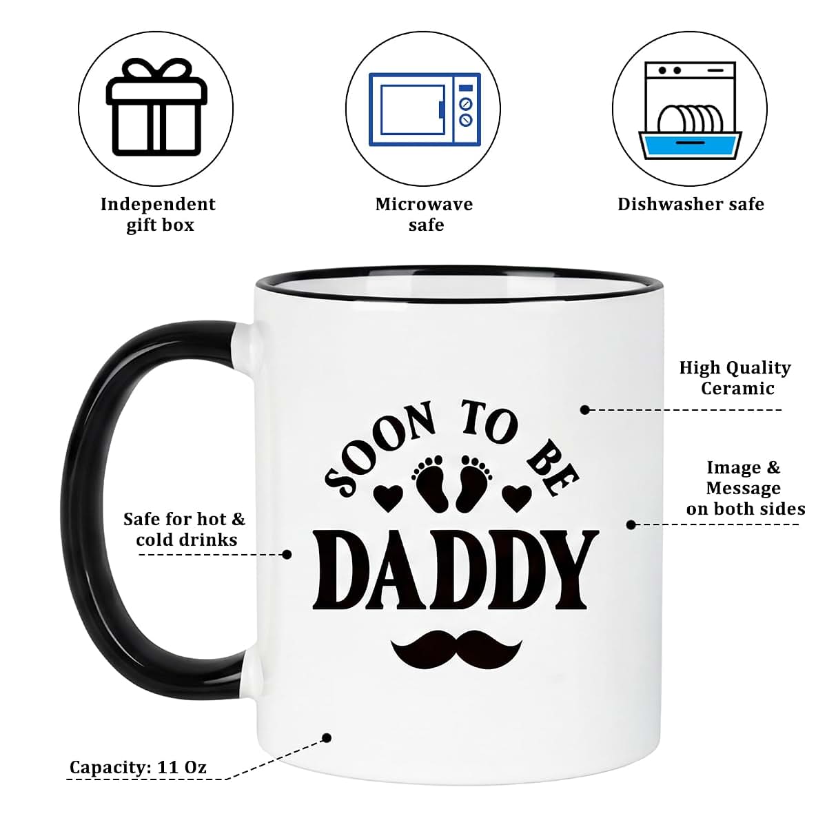 Acellegic New Dad Gifts Box Set with Ceramic Mug and Keychain