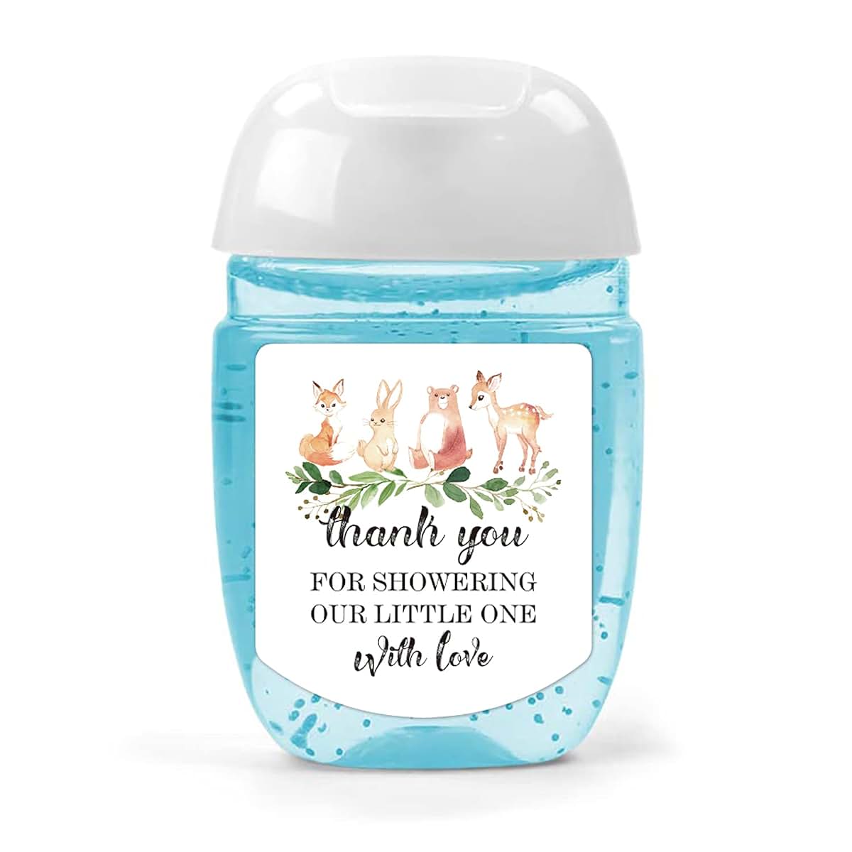 Hand Sanitizer Labels Thank You for Showering Our Little One with Love Stickers Green 1.26 x 1.39 Inch 36 Count