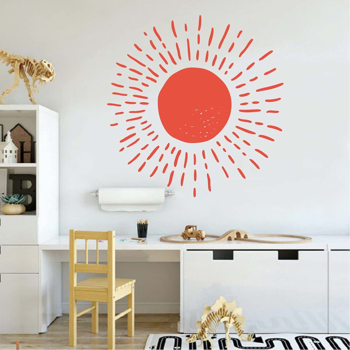 DXLING Sunshine Wall Sticker Modern Sun Mural, Orange Vinyl Decal for Nursery