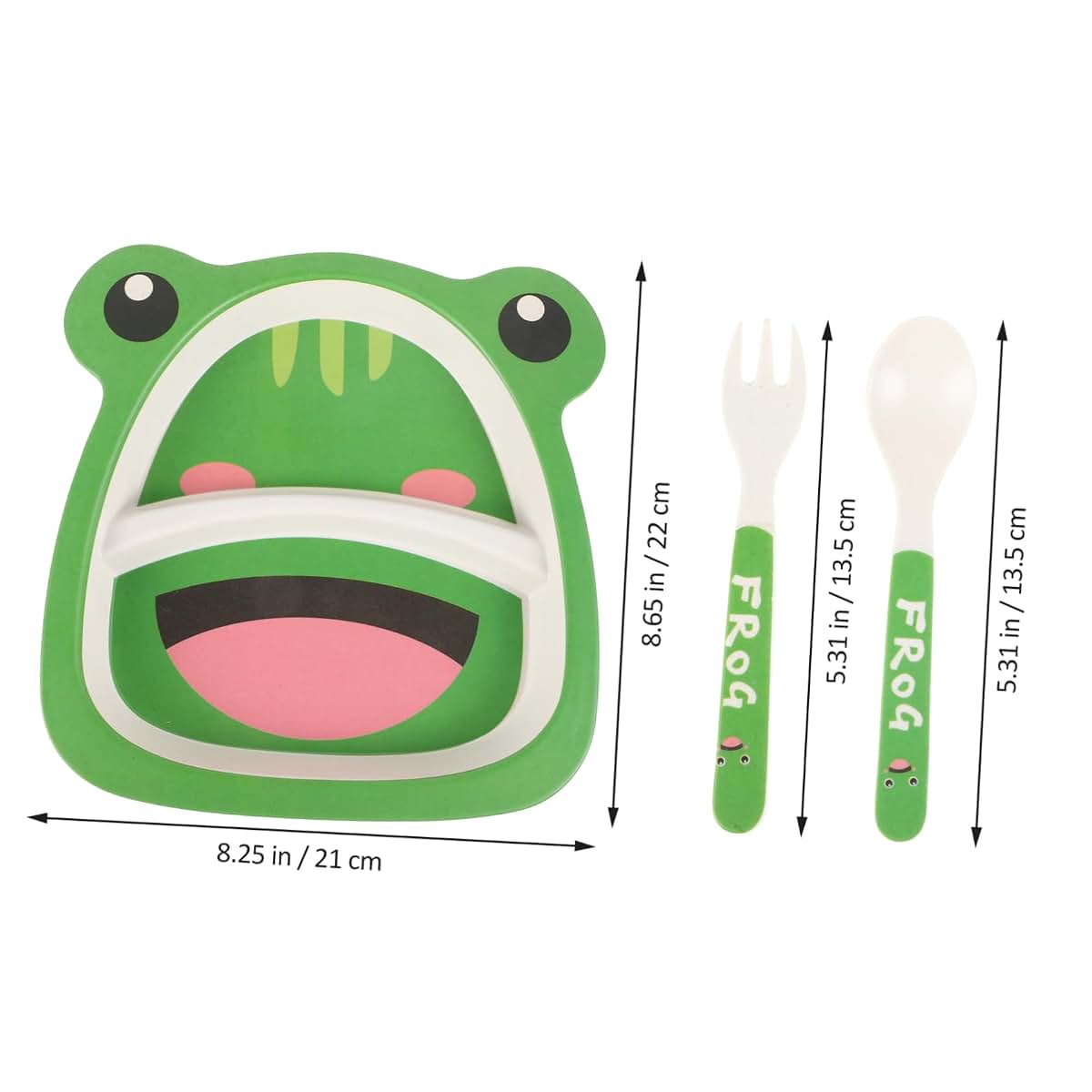 Milisten Bamboo Fiber Toddler Dinnerware Set, Frog Divided Plate with Fork and Spoon