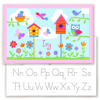 Art Appeel Birds and Birdhouses Personalized Placemat for Kids, 18 x 12 Inch Laminated