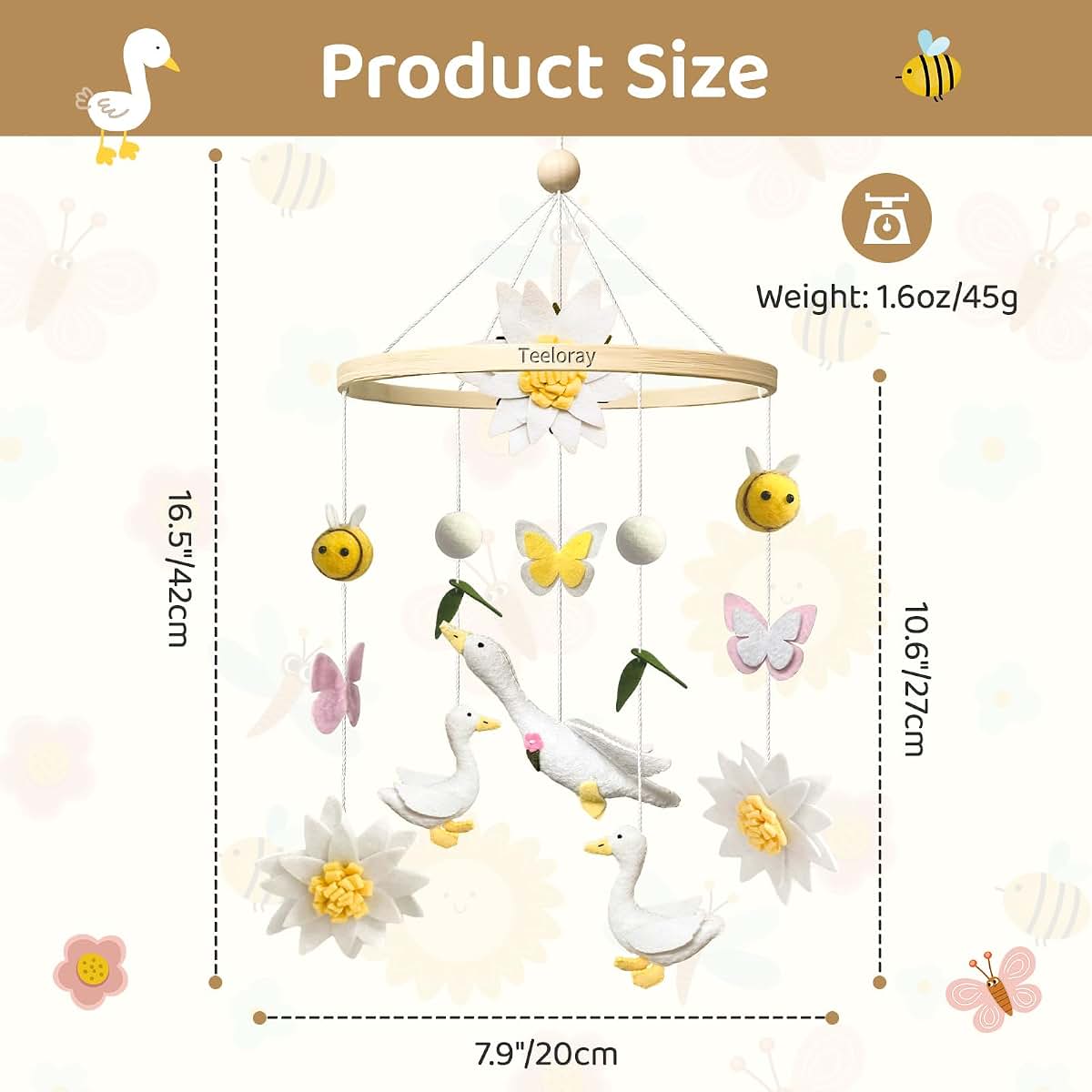 Teeloray Handmade Felt Goose Crib Mobile for Nursery Decor