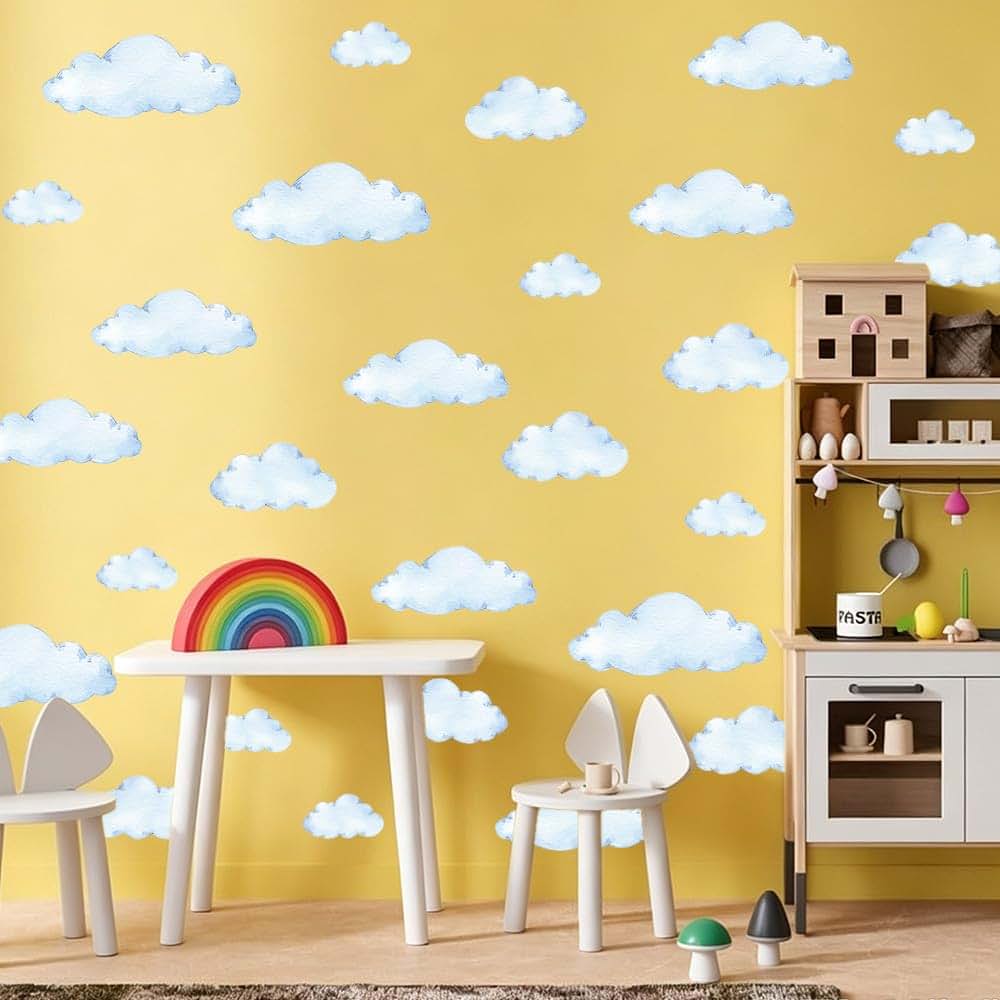 D START Cloud Wall Decals - 8 Sheets 28 Pcs Cloud Wall Stickers Cloud Peel and Stick Wallpaper Blue Wall Decals (photo 3)