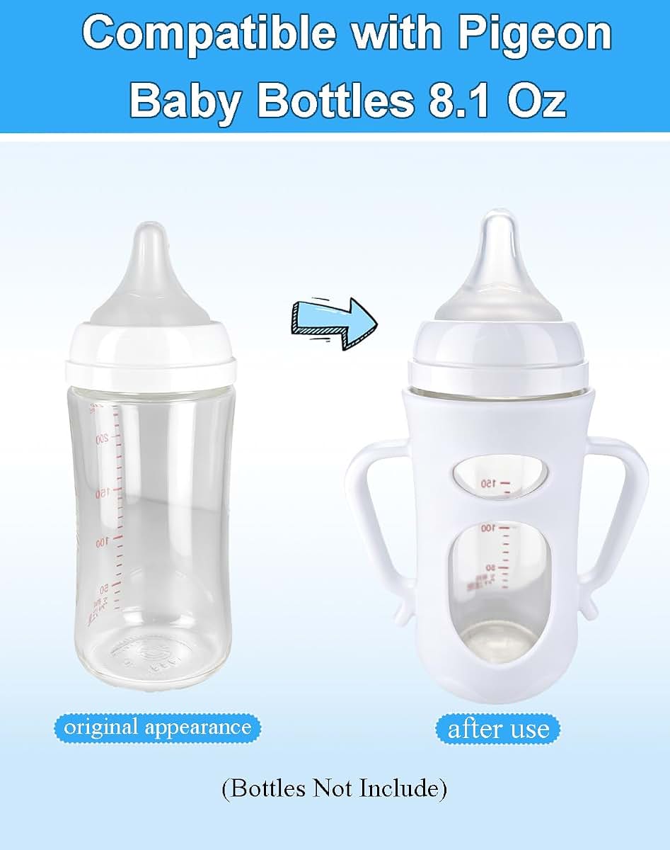 Honeykin Silicone Sleeves for Pigeon Glass Bottles – 2 Pack Baby Bottle Sleeve with Easy-Grip Handles, Shock-Absorbing (photo 2)