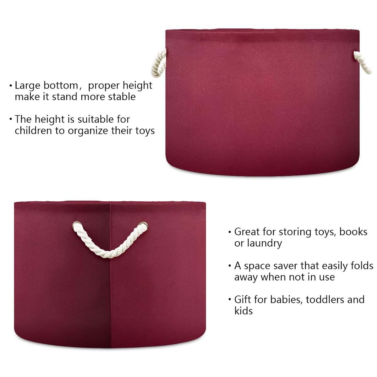 JUMBEAR Burgundy Red Solid Color Cotton Rope Basket With Handle (photo 3)
