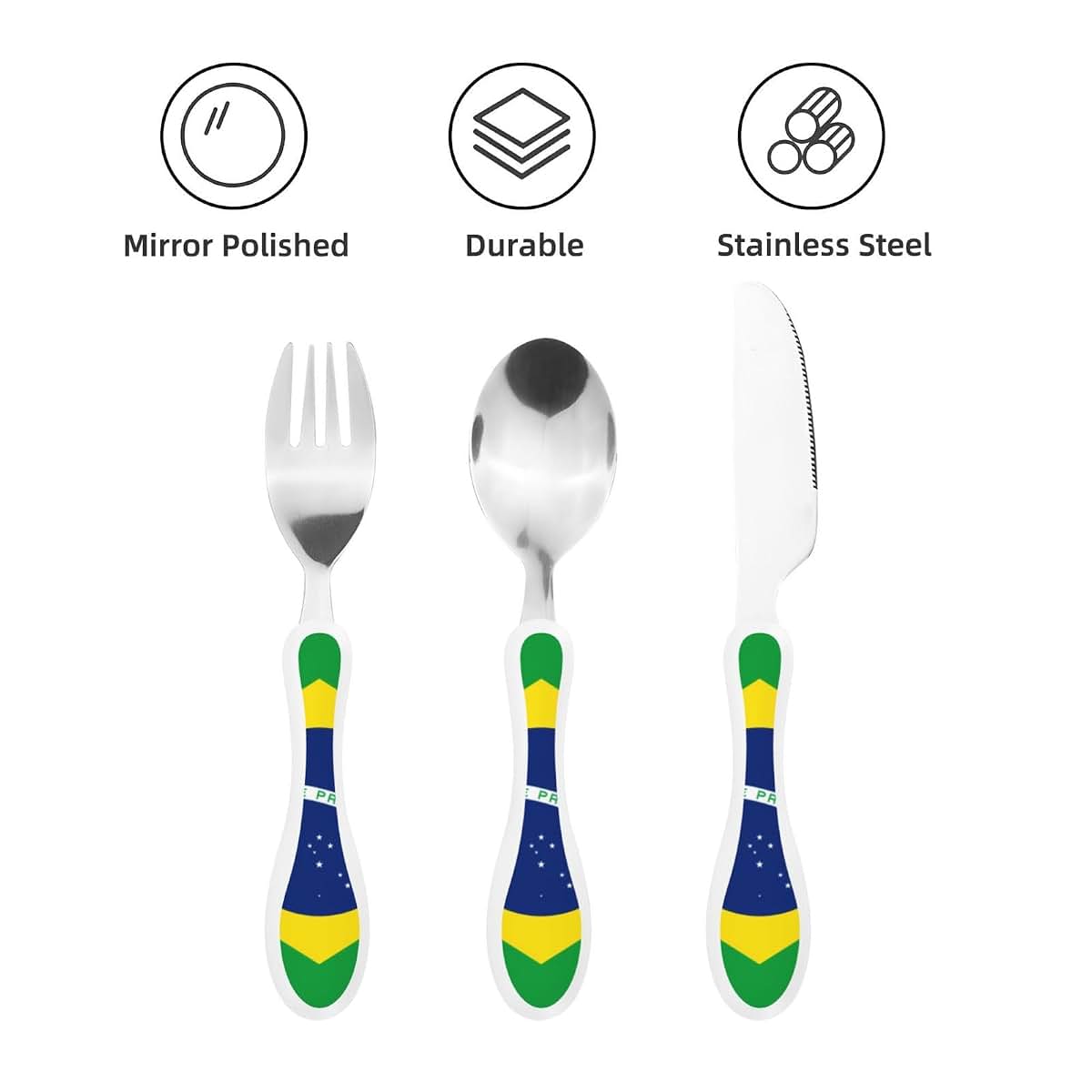 ZZYYDS Brazilian Flag Children's Three-Piece Knife, Fork And Spoon Set
