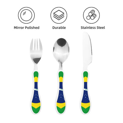 ZZYYDS Brazilian Flag Children's Three-Piece Knife, Fork And Spoon Set