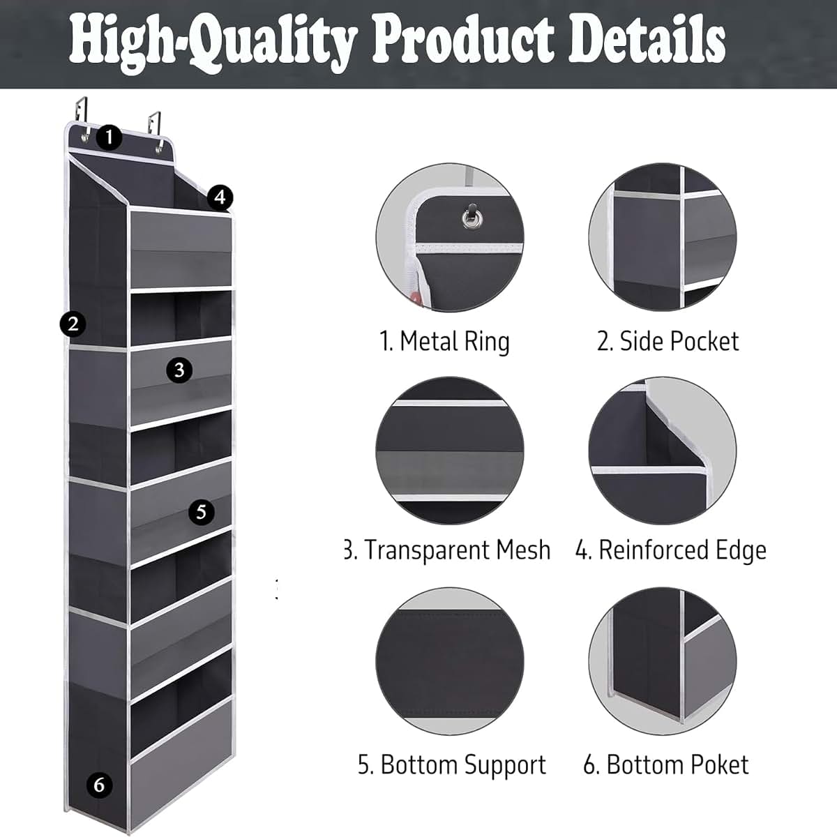 Coraltree Over The Door Organizer, 5-Tier Hanging Storage In Black (photo 4)