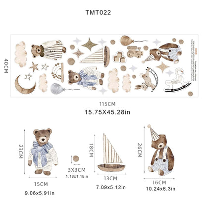 Boho Teddy Sailboat Wall Stickers for Nursery Kids Room Decor