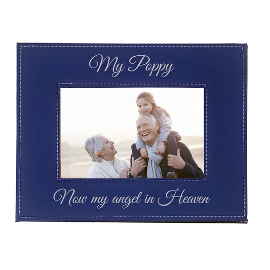 CustomGiftsNow My Poppy Now My Angel in Heaven Laser Engraved Faux Leather Blue Leatherette Wall Hanging/Tabletop