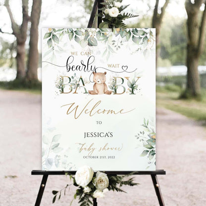 SpecialGift Bear Baby Shower Welcome Sign, Greenery Baby Shower Welcome Sign, Welcome Baby Shower Sign, Baby Shower