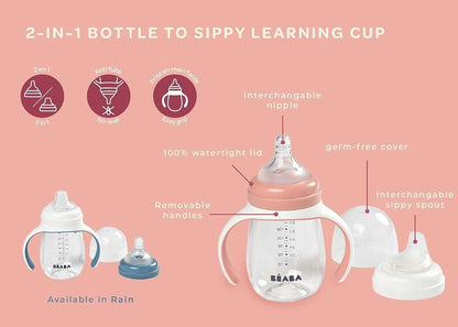 Béaba BEABA 2-in-1 Baby Bottle to Transition Sippy Cup, No Spill Sippy Cup, Includes Removable Handles, Silicone Baby (photo 2)