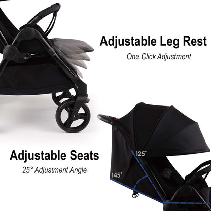 Lvvbaby Double Stroller with Reclining Seats and Large Canopies