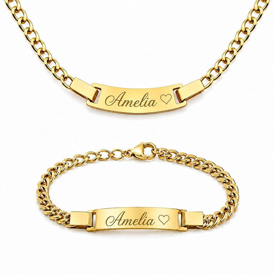 Csfzly Baby Name Bracelet and Necklace Set for Boys and Girls | Baptism Gift Set, Boys and Girls, Personalized Name