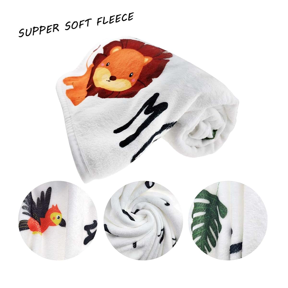 Tebaby Jungle Animals Baby Monthly Milestone Blanket with Felt Frame, 51x40 Inch Fleece