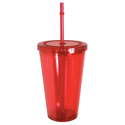 NuFazes 16 Oz Red Double Wall Cup with Straw - 6 Pack