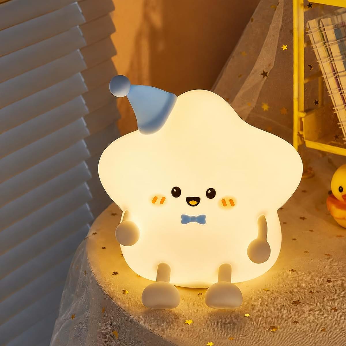 J&Z Lights Star Night Light for Kids, Rechargeable Silicone Tap Night Light, 7 Color Changing Touch Lamp, Soft Bedside