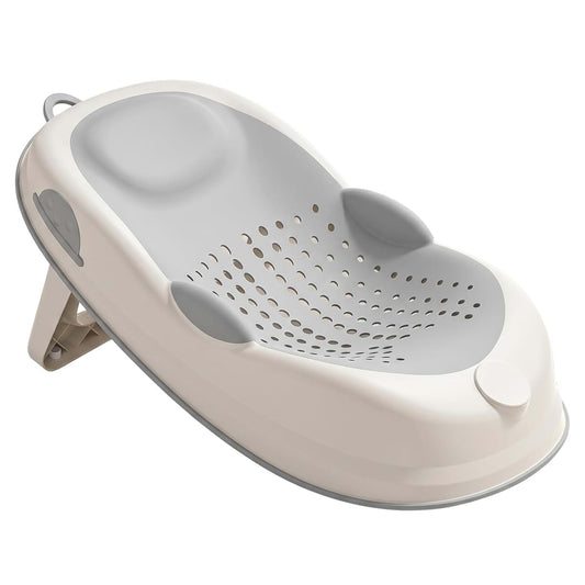 Ameble Gray Non Slip Baby Bath Support with Soft Spine Support and Foldable Feet, Infant Bathtub Seat for Newborns