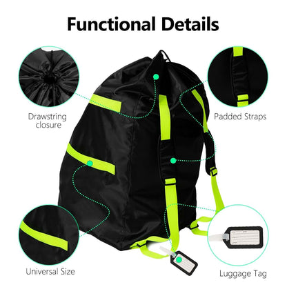 Elaia Large Waterproof Car Seat Travel Bag for Airplane with Green Straps
