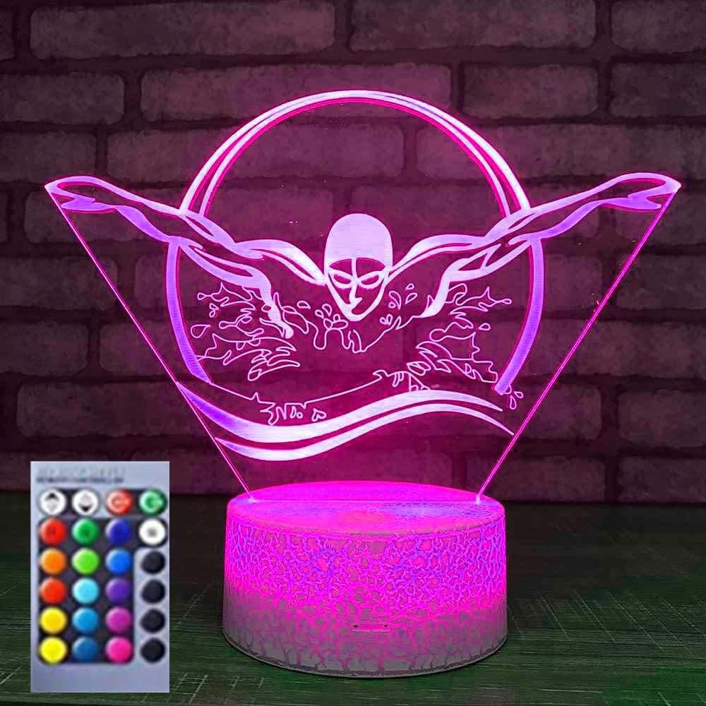 Jinnwell 3D Swimming led Night Light Lamp Illusion Night Light 16 Color Changing Table Desk Decoration Gift Acrylic