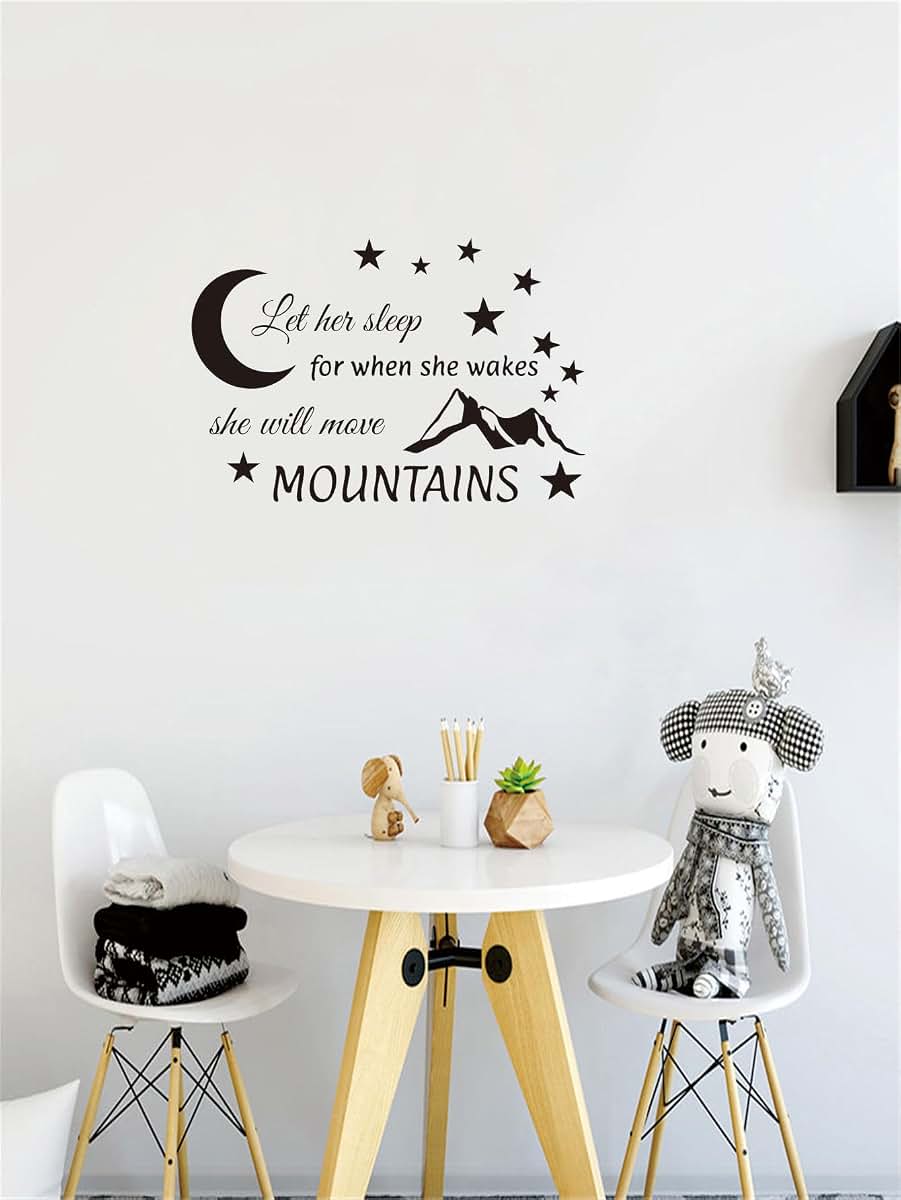 Let Her Sleep She Will Move Mountains Wall Decal Black 24x16