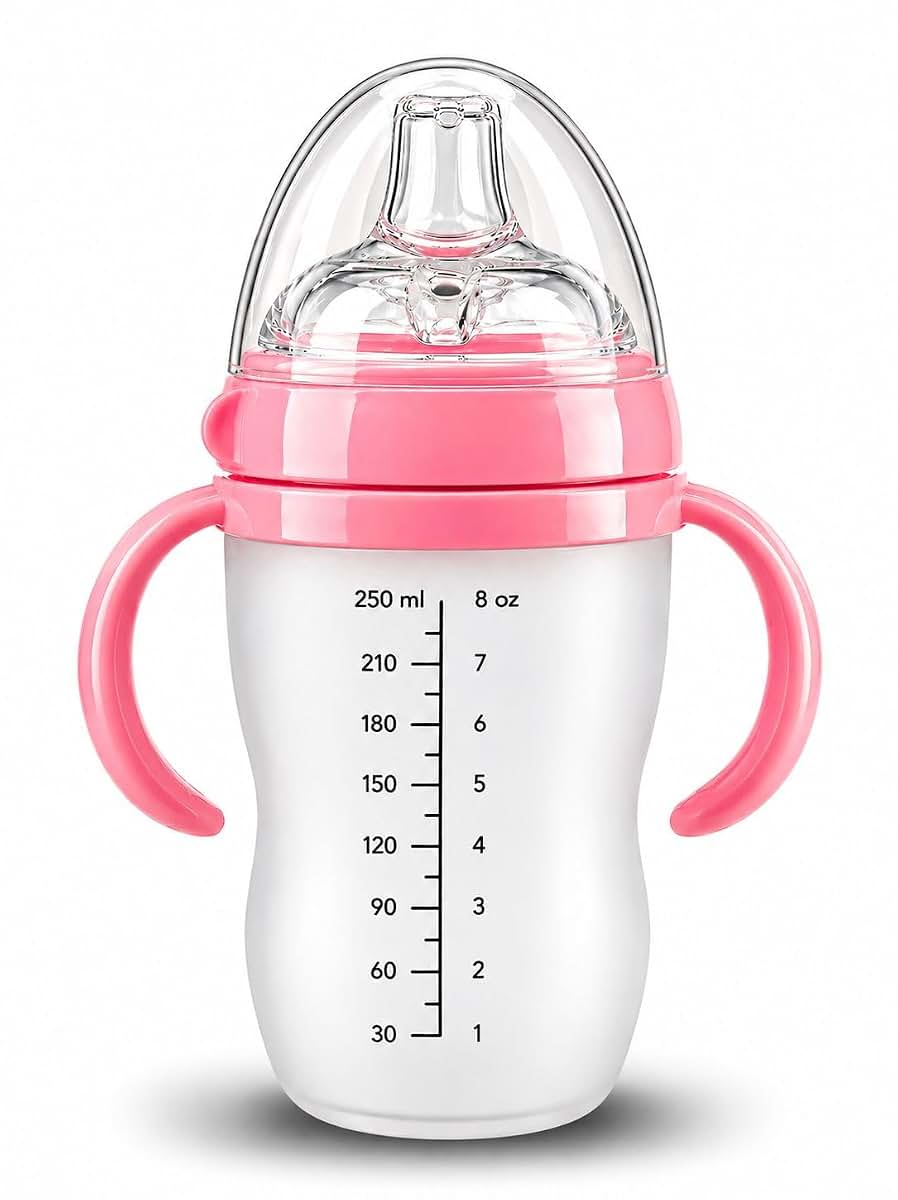 Daliscare Silicone Baby Bottle With Handles And Anti-Colic Nipple