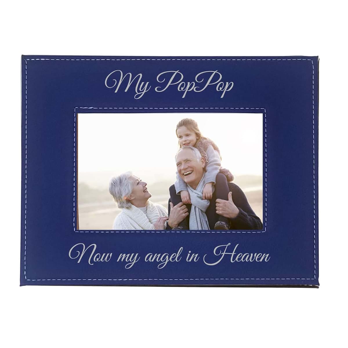 CustomGiftsNow My Poppop Now My Angel in Heaven Blue Faux Leather Picture Frame