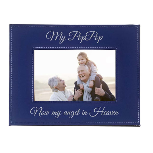 CustomGiftsNow My Poppop Now My Angel in Heaven Blue Faux Leather Picture Frame