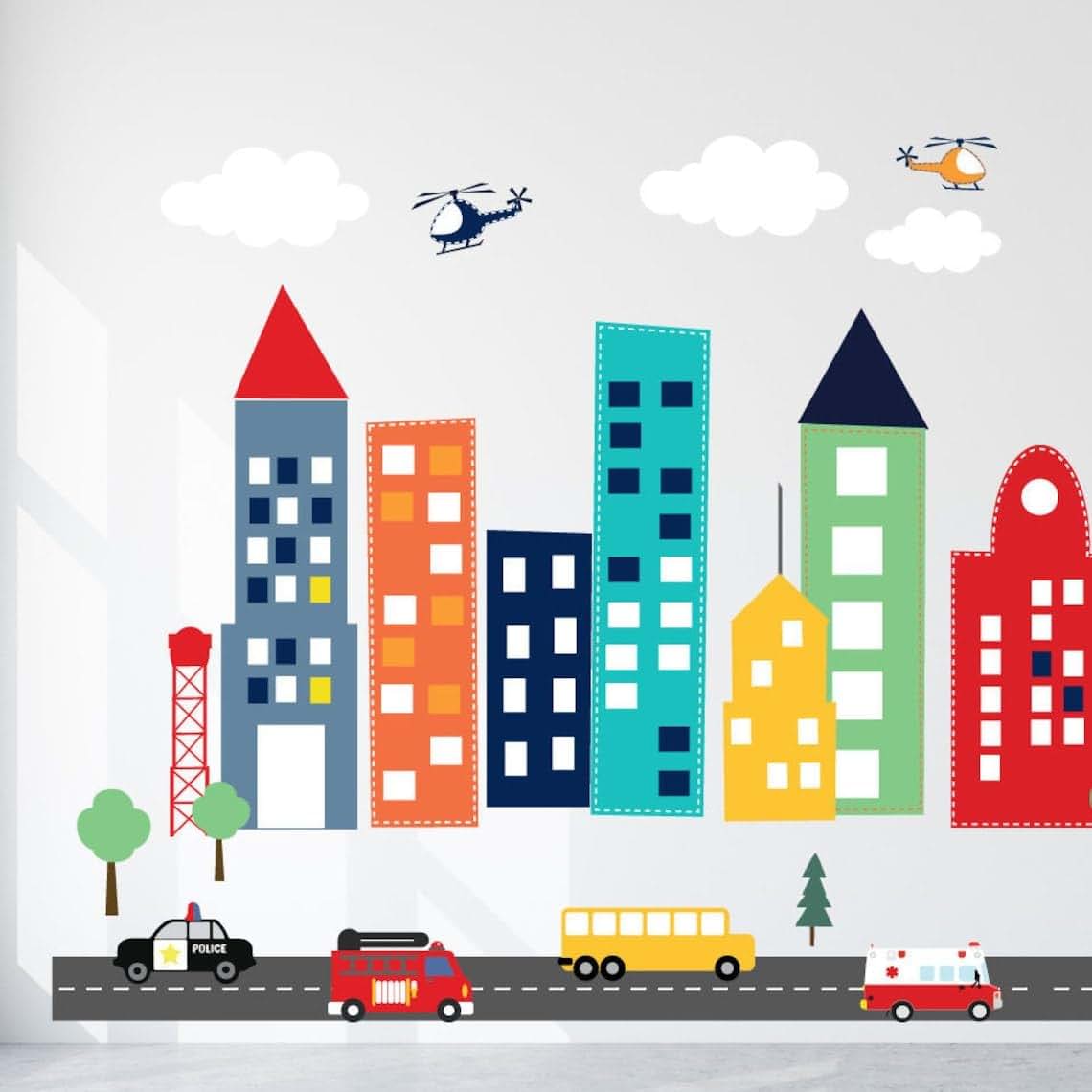Art In Colors City Transportation Wall Decal for Kids Room