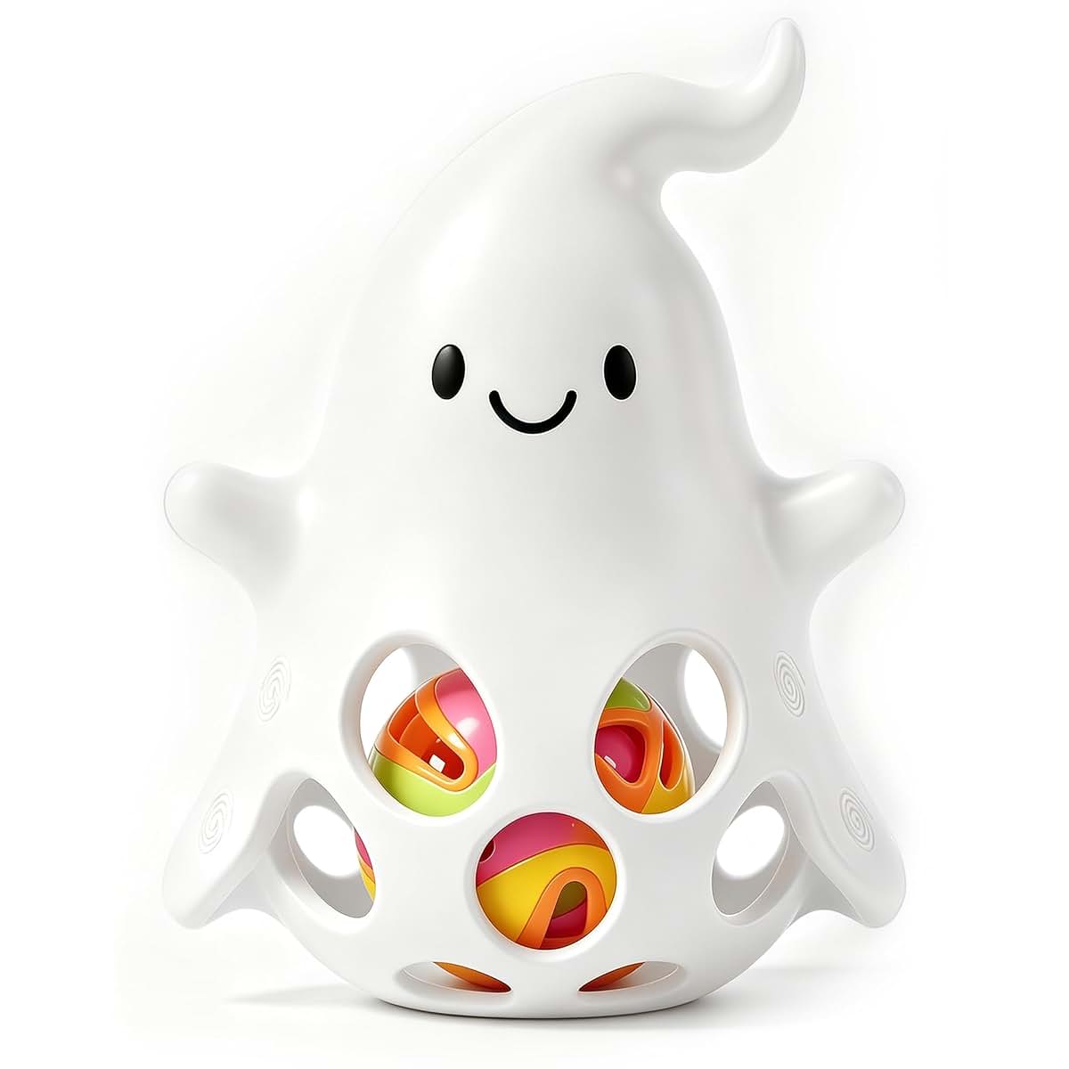KKTU Baby's First Halloween Ghost Teether with Removable Rattle and Textured Silicone