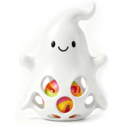 KKTU Baby's First Halloween Ghost Teether with Removable Rattle and Textured Silicone