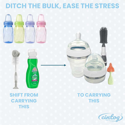 Collapsible Baby Bottle Set with Soap Dispensing Brush Kit for Travel Cleaning