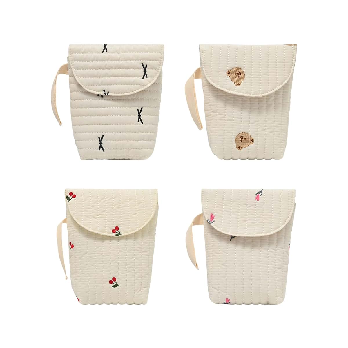Psdndeww Cotton Strollers Hanging Bag Poratble Handbag Travel Case with Elegant Embroidery Detail for Baby Essential (photo 3)