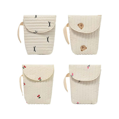 Psdndeww Cotton Strollers Hanging Bag Poratble Handbag Travel Case with Elegant Embroidery Detail for Baby Essential (photo 3)