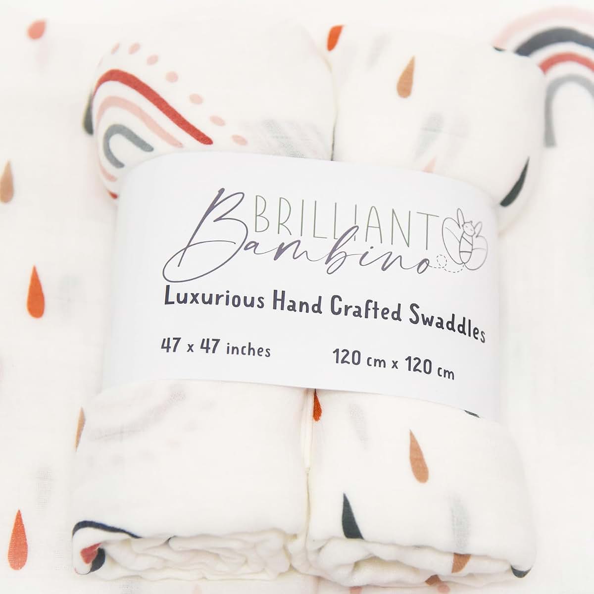 Brilliant Bambino Swaddle Blanket Set - Boho Rainbows & Raindrops Muslin Blend
