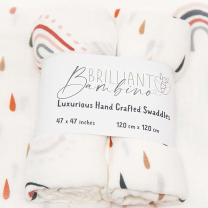 Brilliant Bambino Swaddle Blanket Set - Boho Rainbows & Raindrops Muslin Blend