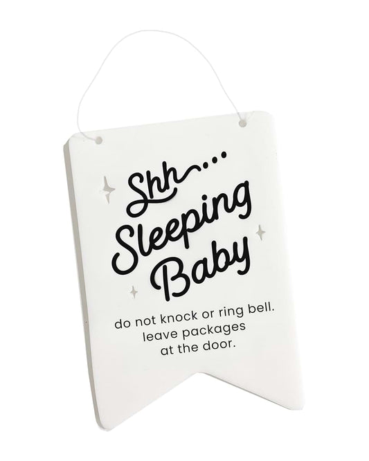 Haven Print Co. Shhh Sleeping Baby Door Sign – White Wooden Hanger