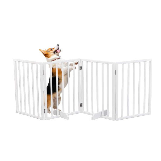 Shyneer Wooden Dog Fence 24"H Free Standing Pet Gate White
