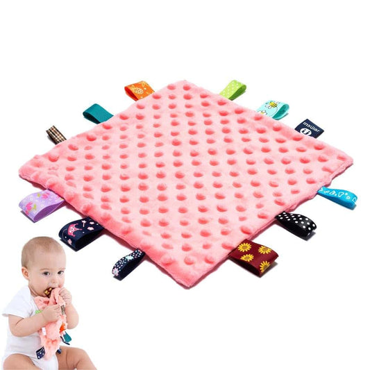 AnjeeIOT Baby Tags Security Blankets - Baby Soothing Plush Blanket with Colorful Tags, 10"x10" Square Sensory Toys