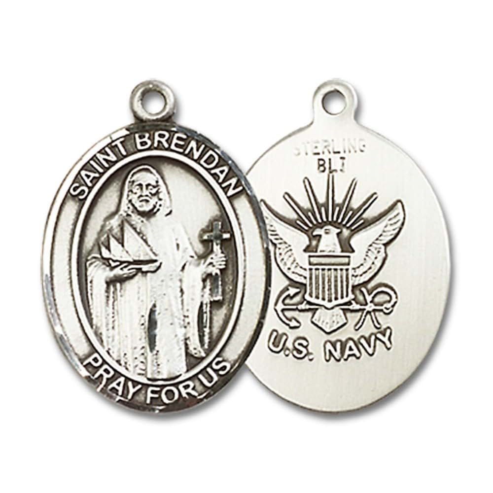 Bonyak Jewelry St. Brendan The Navigator Sterling Silver Oval Medal Pendant, 3/4 x 1/2 inch