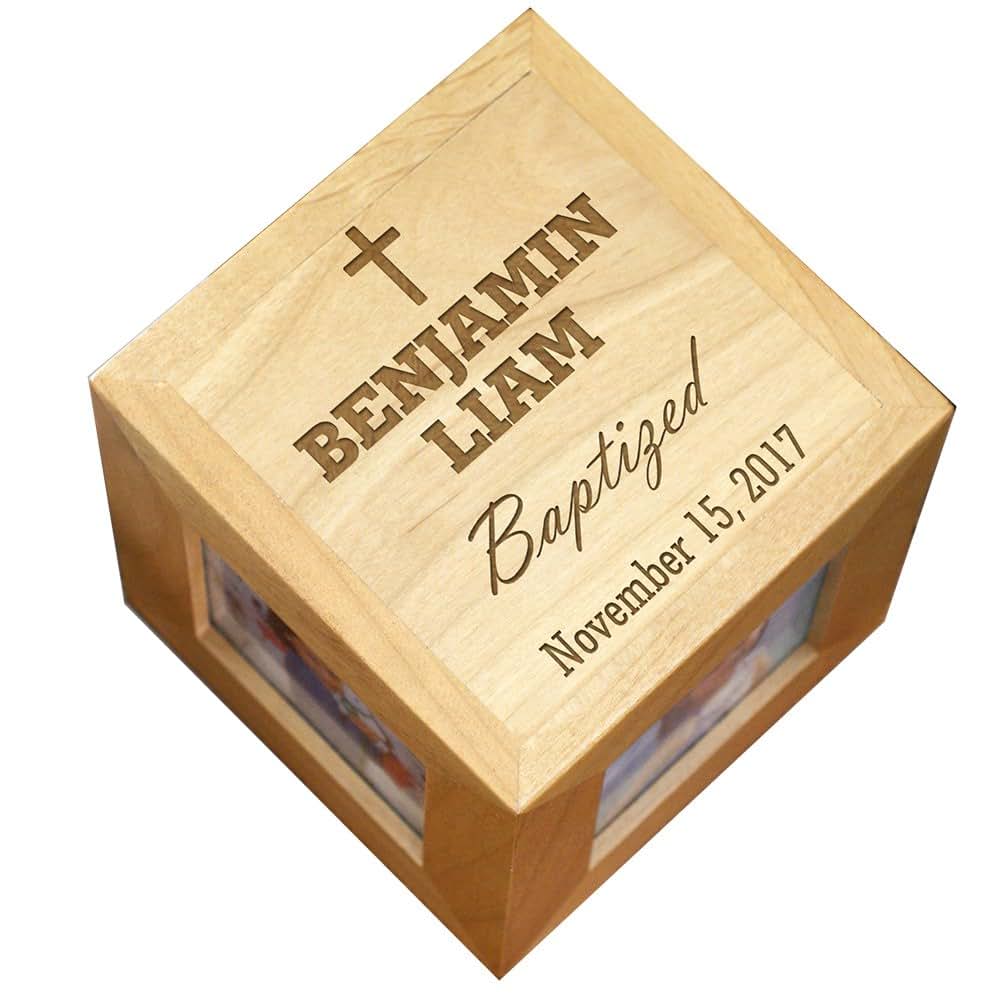 GiftsForYouNow Baby Baptism Engraved Photo Cube With Four Openings
