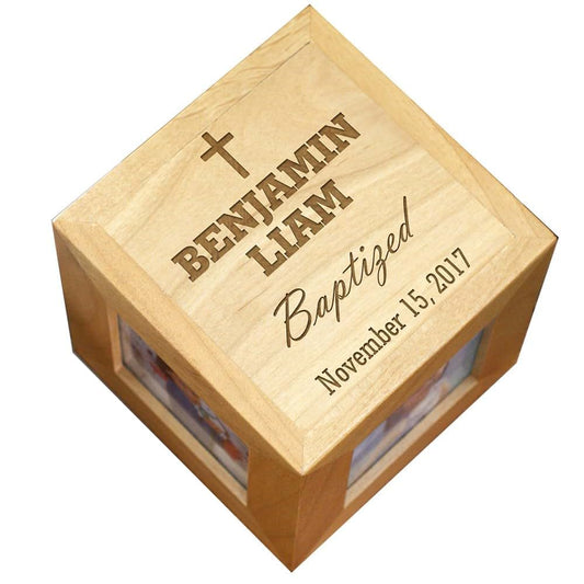 GiftsForYouNow Baby Baptism Engraved Photo Cube With Four Openings