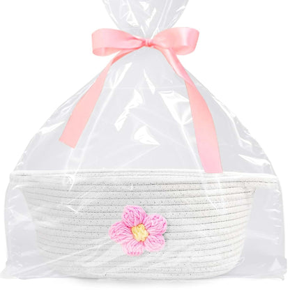 Esme L&H Basket for Gifts, Gift Basket Empty & Ribbon, Large Cap Basket 12x9x6
