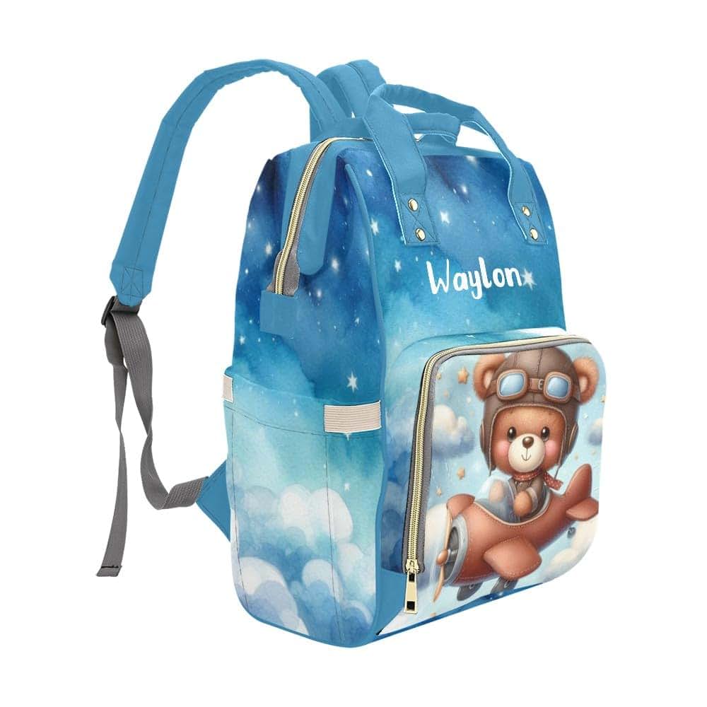 Nzoohy Aircraft Pilot Brown Bear Personalized Diaper Bag Backpack (photo 2)