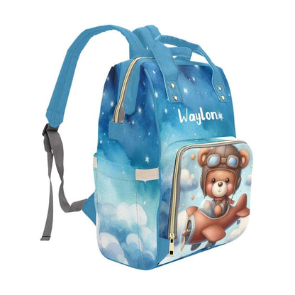 Nzoohy Aircraft Pilot Brown Bear Personalized Diaper Bag Backpack (photo 2)
