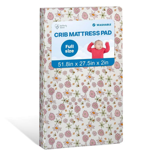 Motherly Haven Crib Mattress Pad - 51.8” L x 27.5” W x 2”H Flower Design