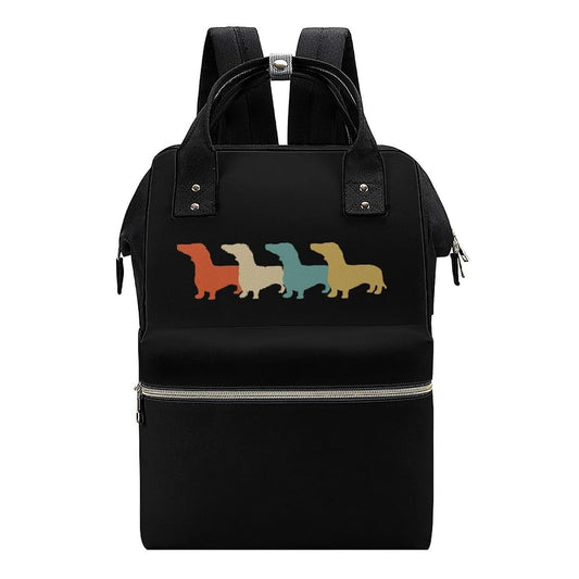 SONGTING Vintage Dachshund Diaper Bag Backpack Travel Waterproof Mommy Bag Nappy Daypack Black-Style