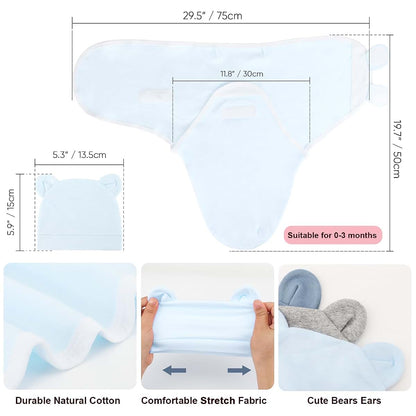 AQOKKA Swaddle Blankets Set with Bear Ear Hats for Newborns