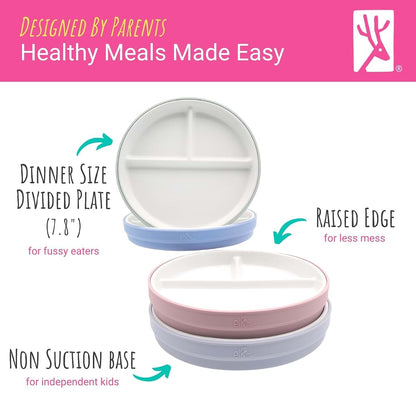 Elk and Friends Kids 7.8 Inch Porcelain Divided Plates with Silicone Sleeves, 4 Pack